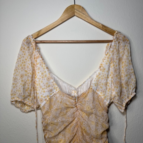 Free People Tessa Dress Women's XS Yellow Mini Cottagecore Floral Ruched - Picture 8 of 8